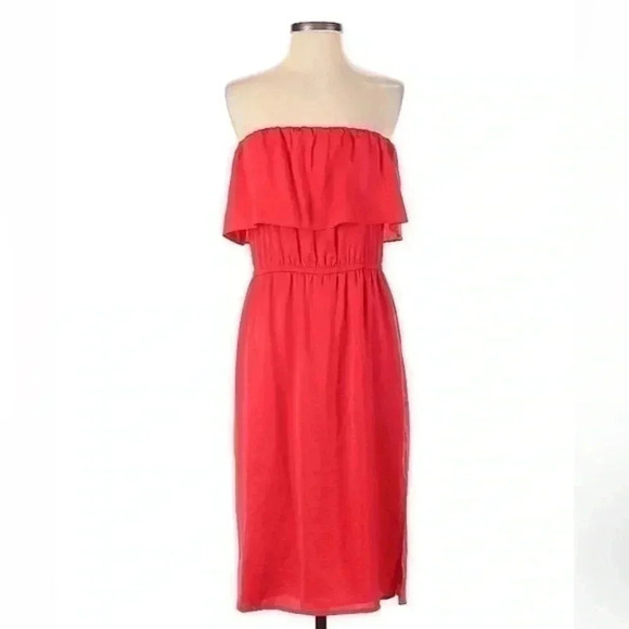 BCBGMAXAZRIA Malia Red Satin Ruffled Tiered Strapless Blouson Dress Size XS - Picture 3 of 6